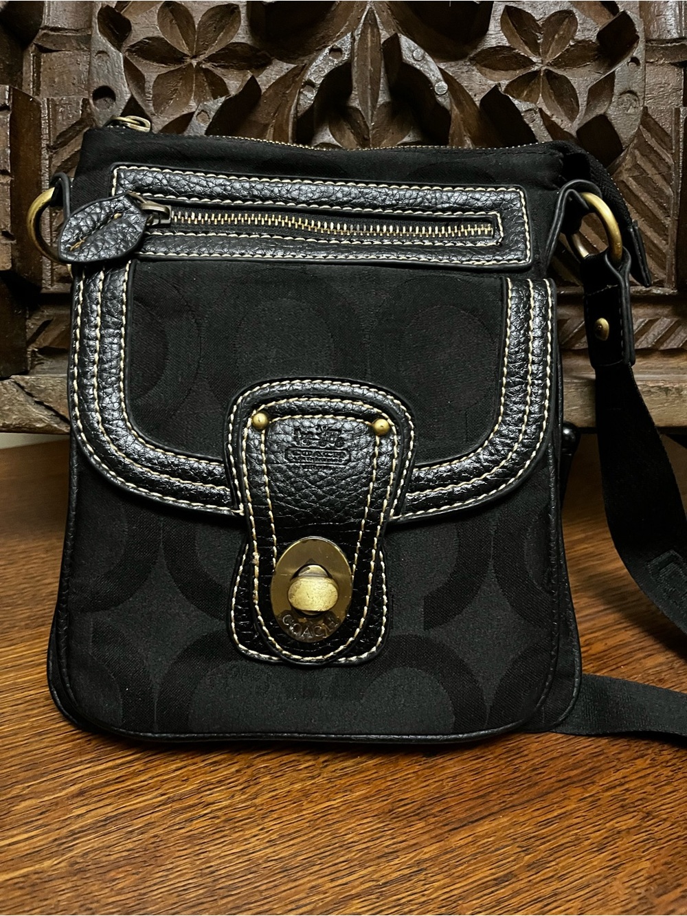 Coach Black Crossbody Bag with Brass-Tone Turnlock